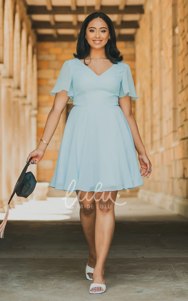 Casual Chiffon A Line Homecoming Dress with Short Length and Zipper Back Beach Formal Dress