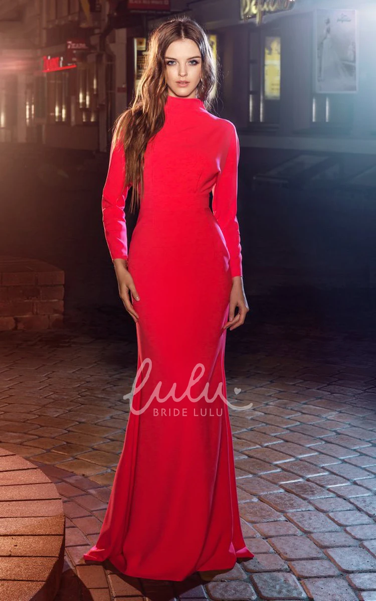 Sheath High Neck Long Sleeve Chiffon Formal Dress with Keyhole Floor-Length 2025