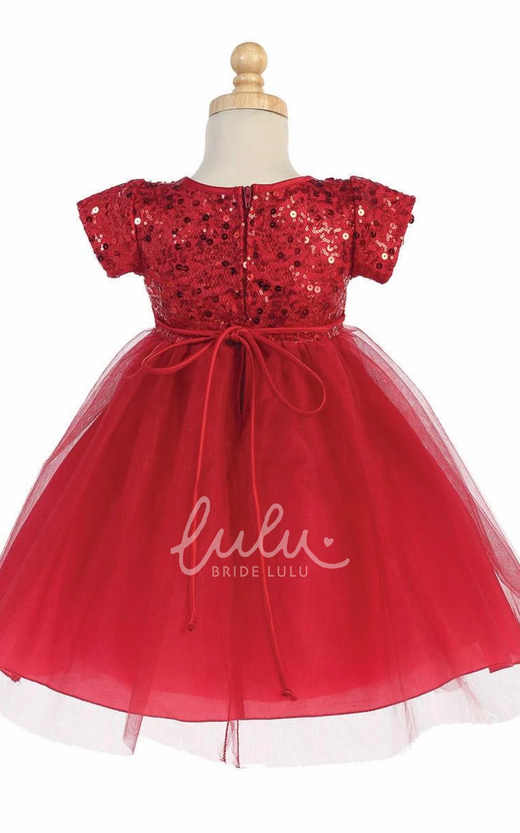 Sequin Tulle Mini Flower Girl Dress with Unique Design