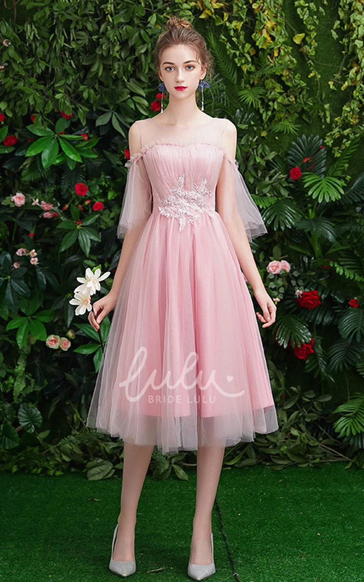 Off-the-shoulder A-line Tulle Homecoming Dress with Appliques Flowy Prom Dress