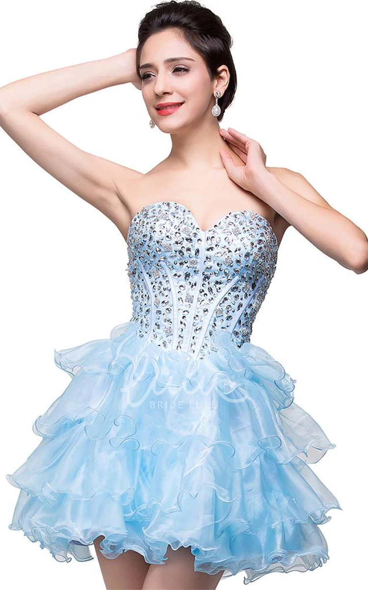 Crystal Organza Homecoming Dress with Sweetheart Neckline