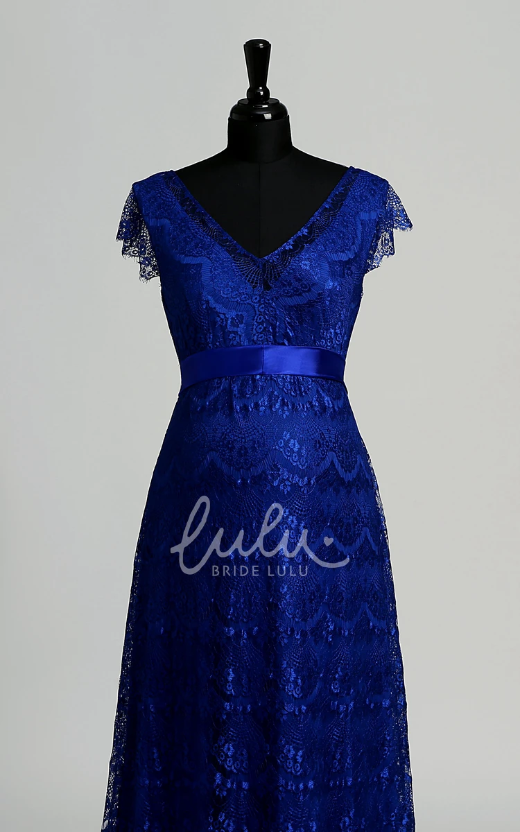Maternity Lace A-line Dress with Cap Sleeves and V-neckline