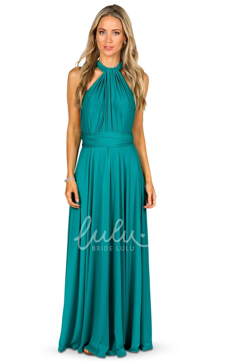 Ruched Halter Convertible Bridesmaid Dress with Straps Maxi Length