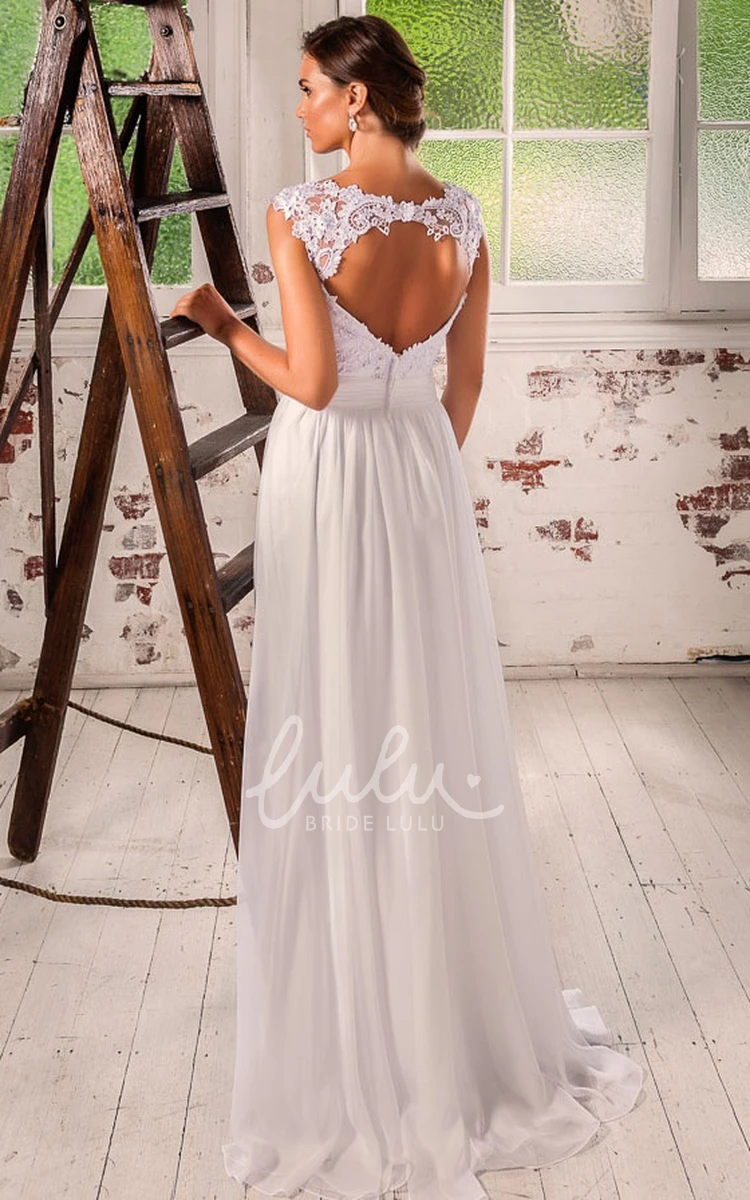 Chiffon&Lace Cap-Sleeve Wedding Dress Sheath Floor-Length Bridal Gown