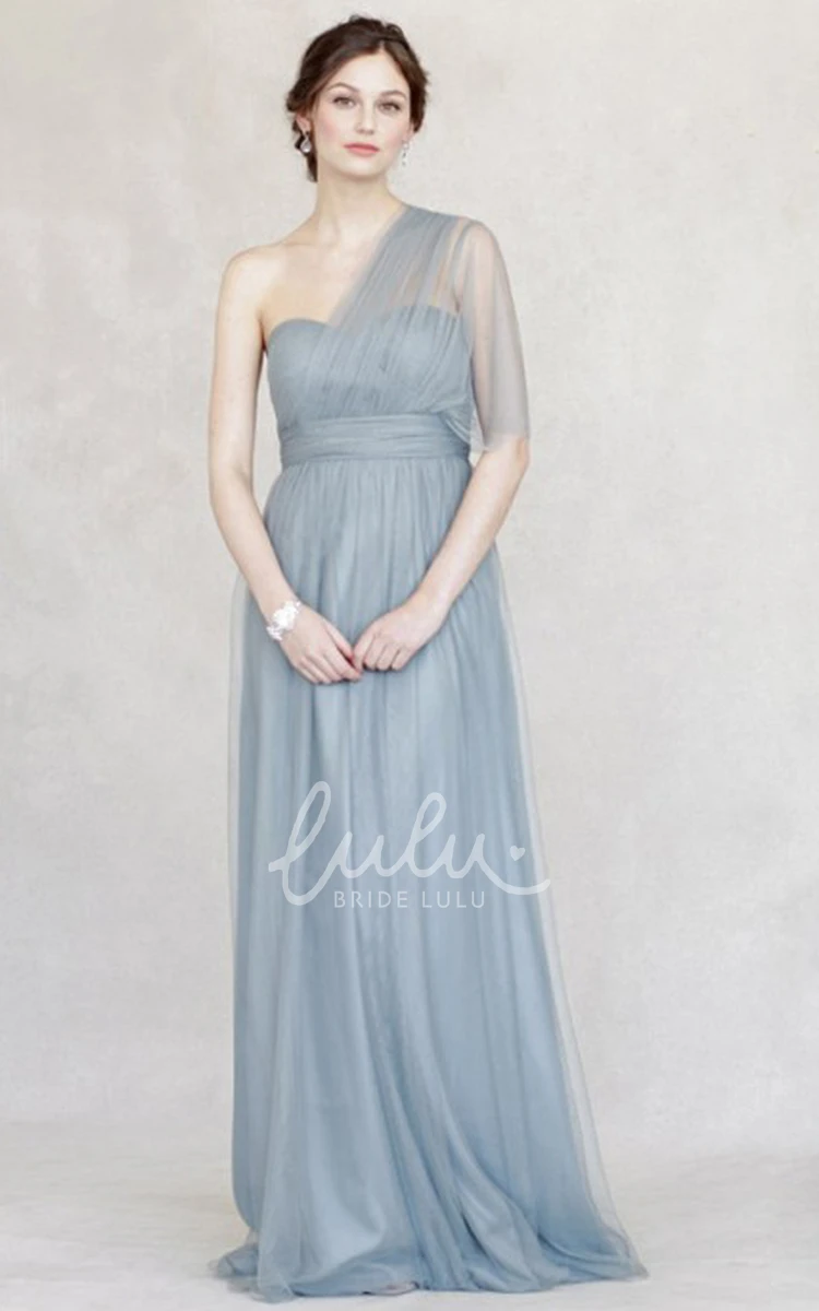 One-Shoulder Tulle Bridesmaid Dress with Straps Empire & Ruched