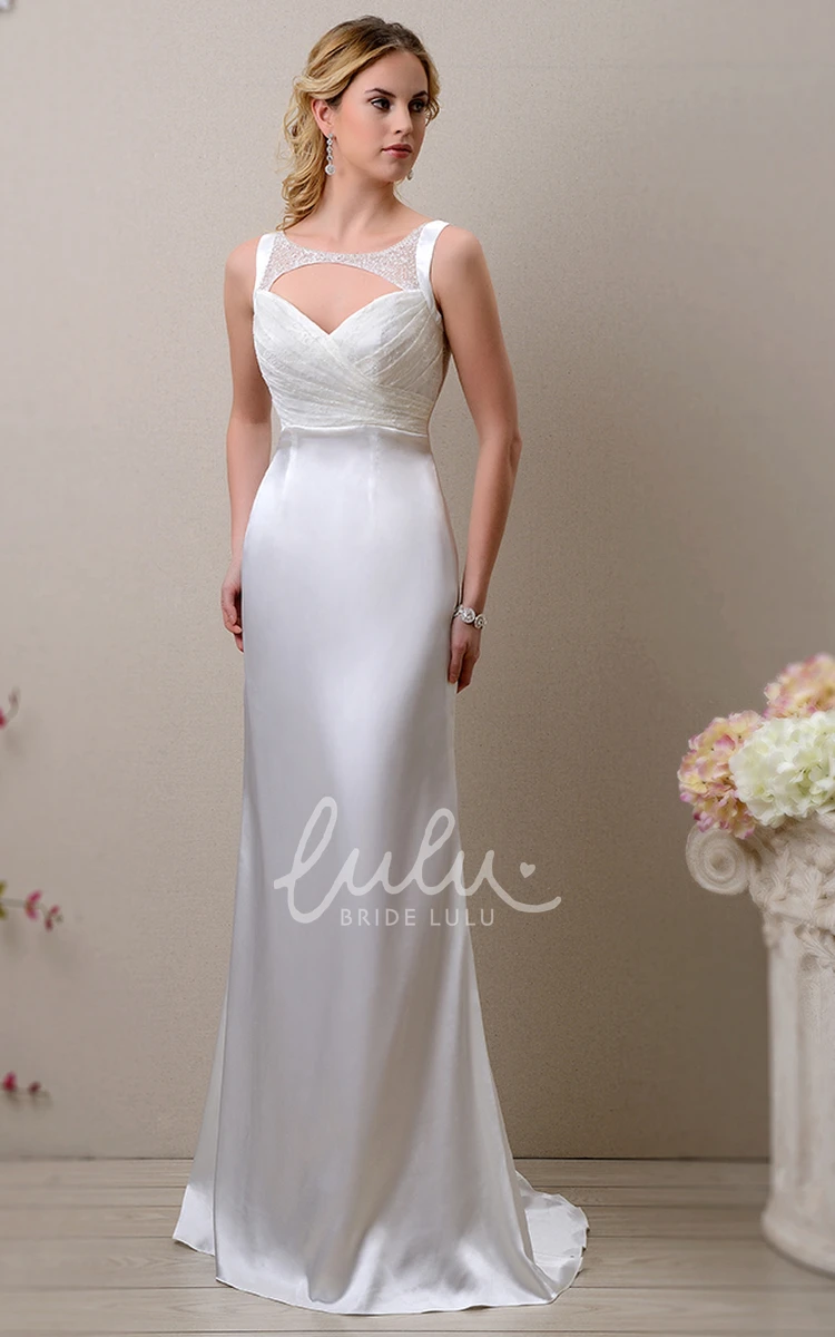 Sleeveless Satin Sheath Wedding Dress Keyhole Back Shimmering Bodice