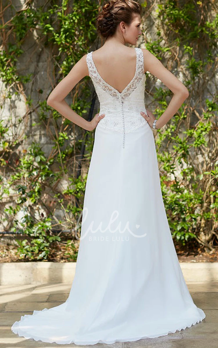 Sleeveless Chiffon Wedding Dress with Beading and V Back Modern and Chic