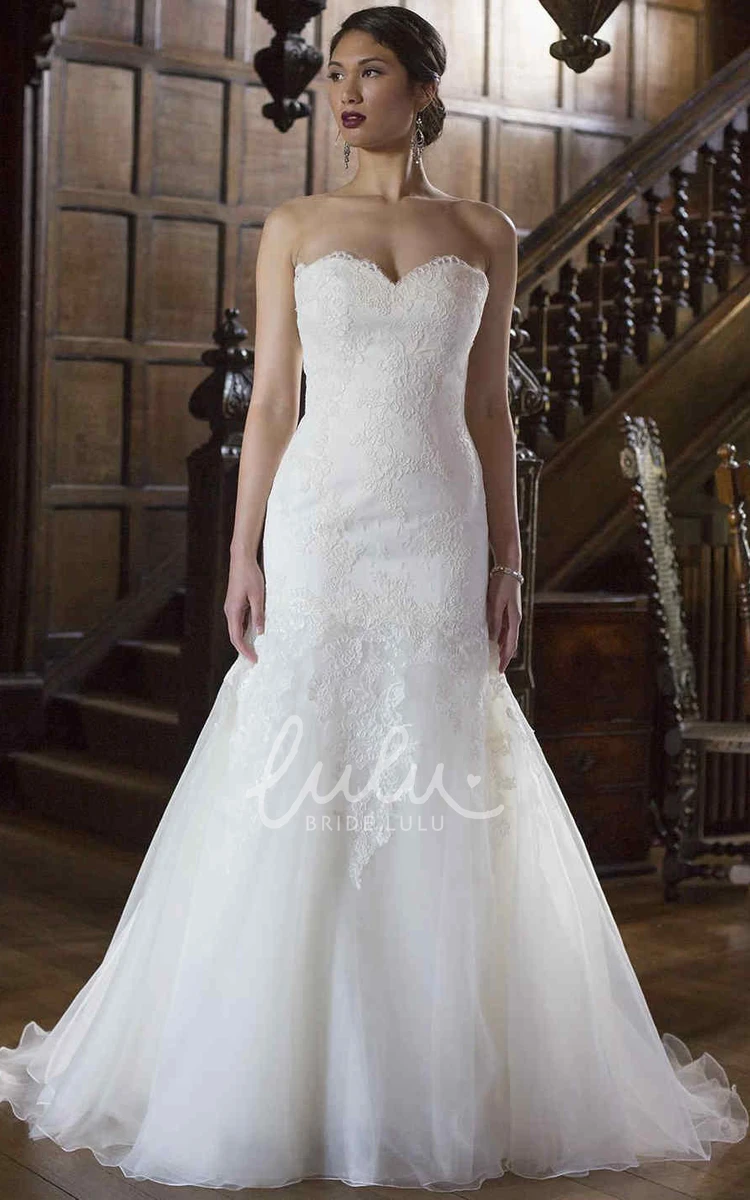 Sweetheart Lace&Organza Appliqued Wedding Dress Floor-Length Bridal Gown