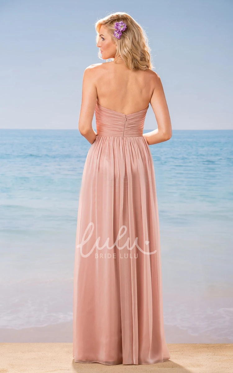 A-Line Chiffon Bridesmaid Dress with Beadings and Ruches Strapless