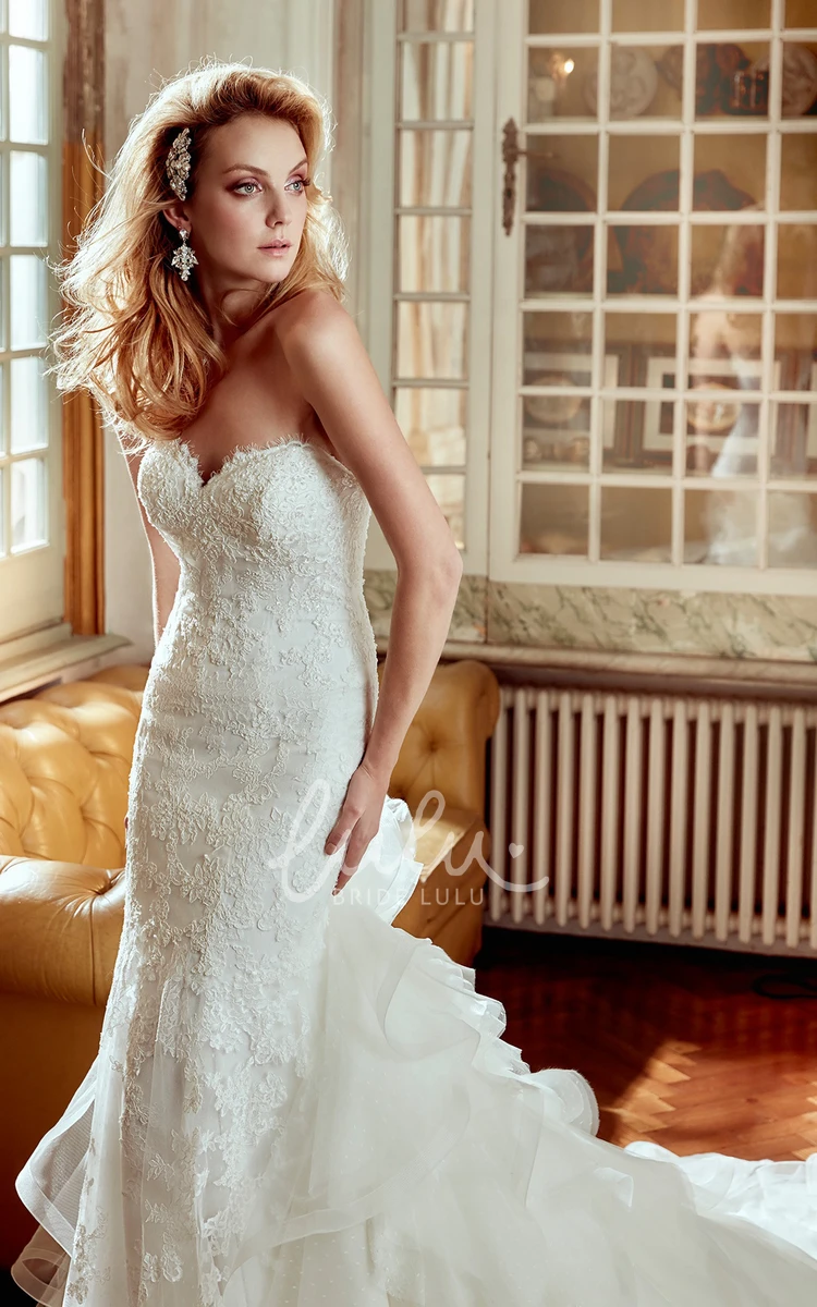 Ruffled Tulle Train Sweetheart Wedding Dress Romantic Bridal Gown