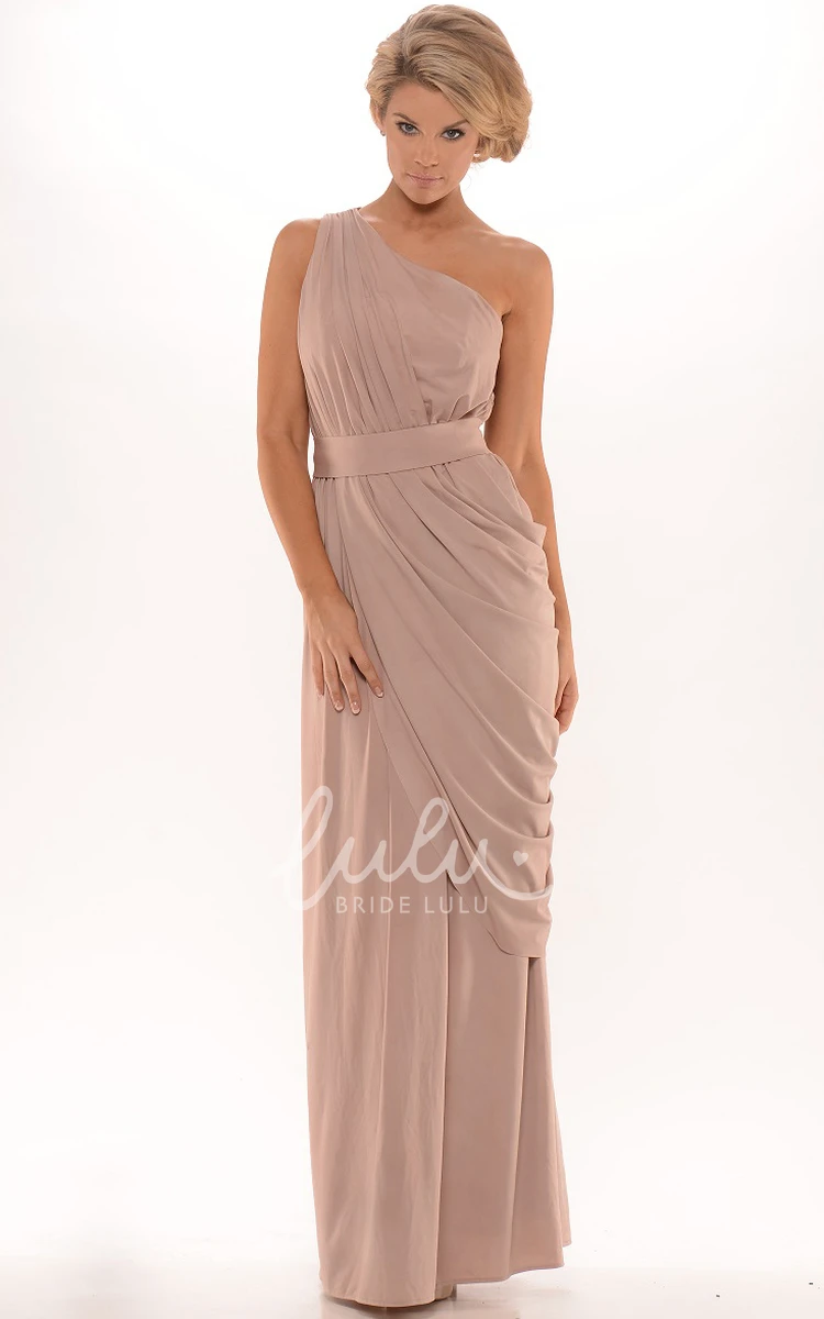 Ruched One-Shoulder Chiffon Prom Dress Floor-Length Pencil Prom Dress