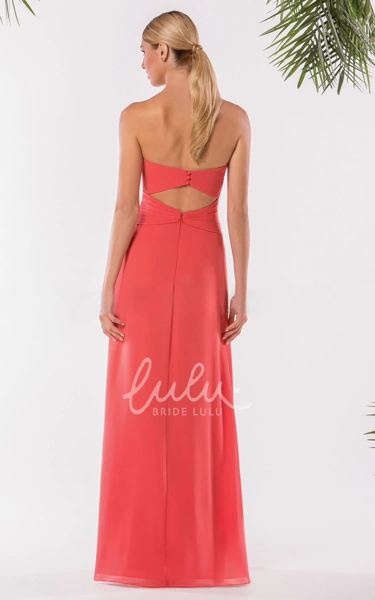 Front Slit Strapless A-Line Bridesmaid Dress with Keyhole Back