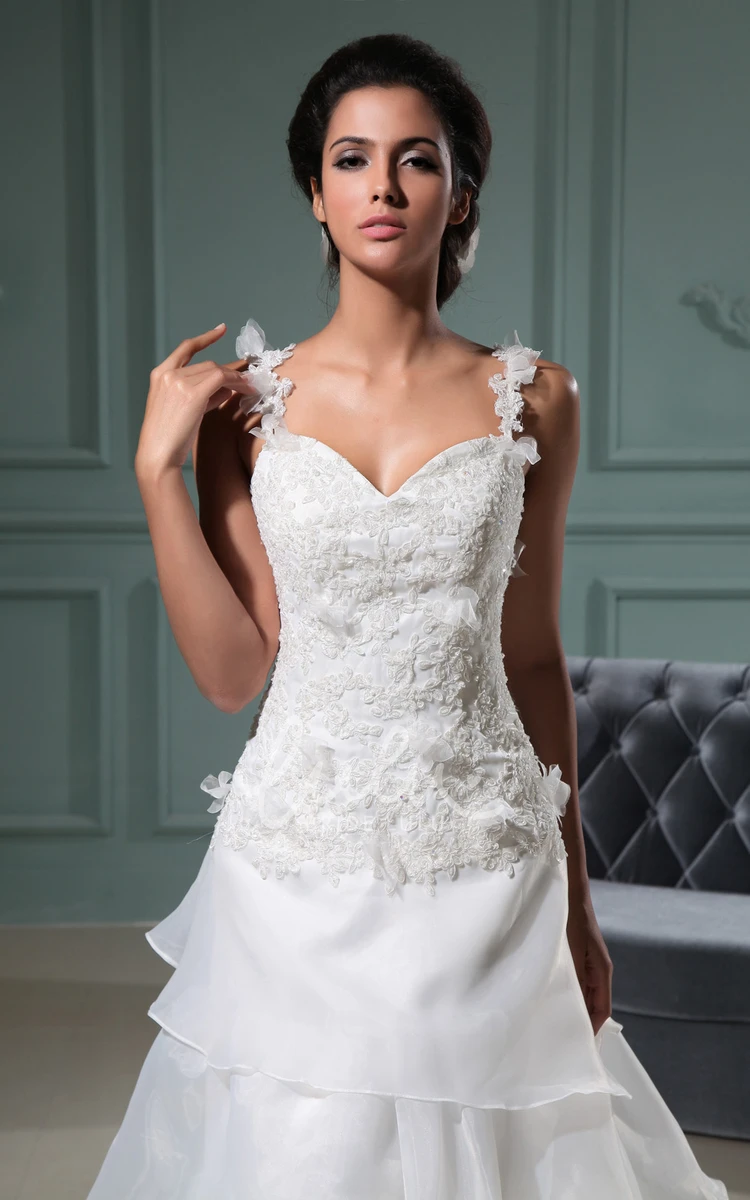 High Low Organza Wedding Dress with Ruffles Sleeveless Sweetheart Gown