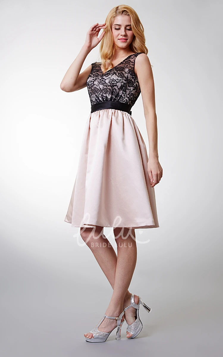 Country Lace Short Bridesmaid Dress with Sash Belt