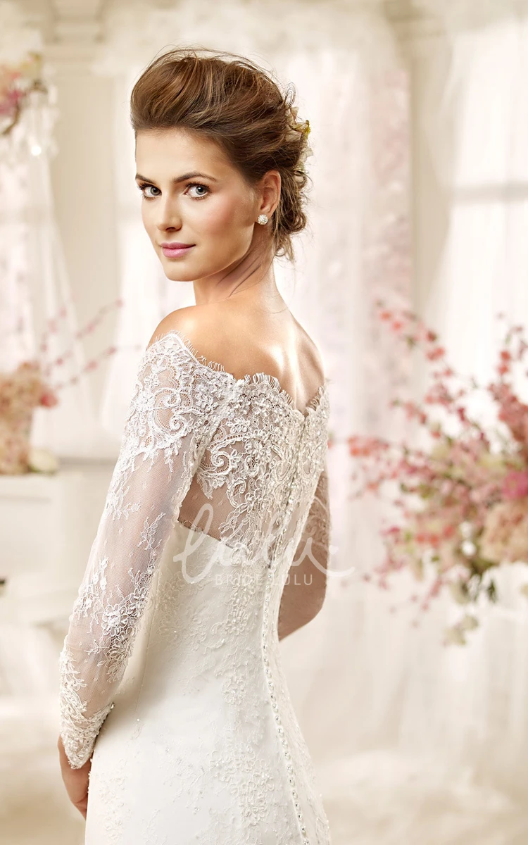 Illusive Long Sleeve Off-Shoulder Wedding Dress with Sheath Silhouette