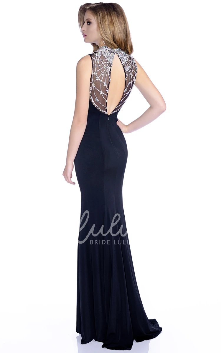 Crystal Embroidered High Neck Mermaid Formal Dress with Keyhole Back