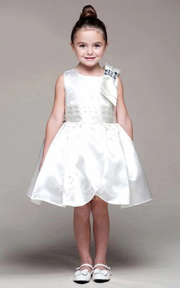 Sleeveless Satin Midi Flower Girl Dress with Bow