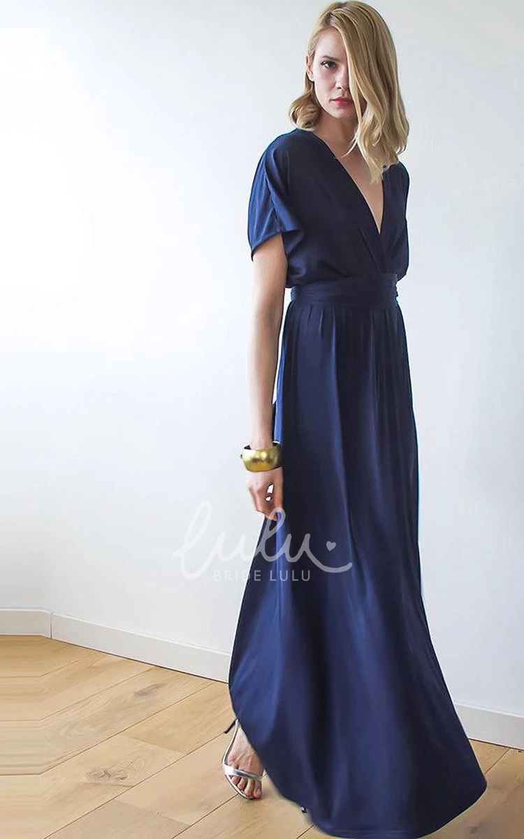 A-line V-neck Bridesmaid Dress with Draping and Sleeves