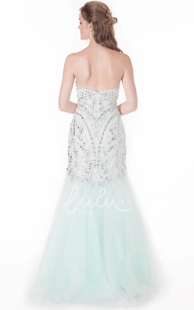 Beaded Sweetheart Trumpet Tulle Prom Dress Sleeveless Long