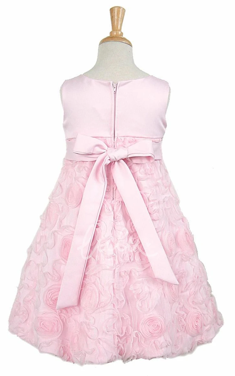 Sleeveless Satin Tea-Length Flower Girl Dress with Bow Classy Bridesmaid Dress