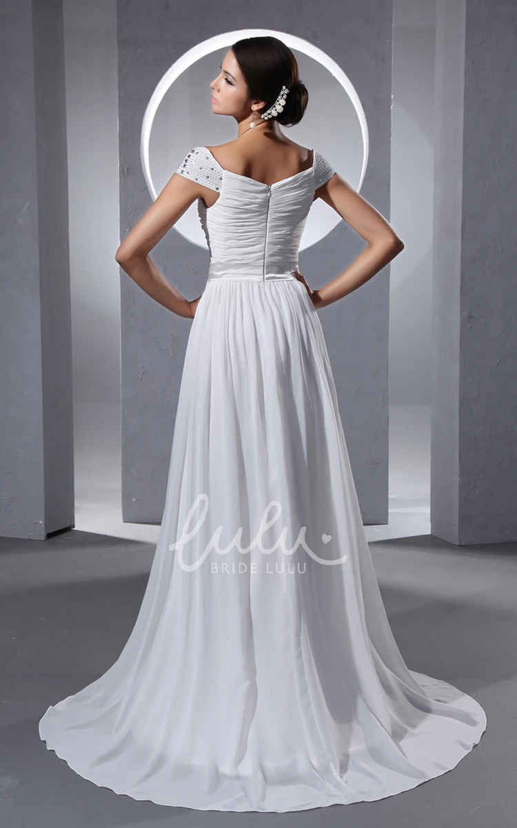 Vintage Chiffon Queen Anne Ruched Wedding Dress