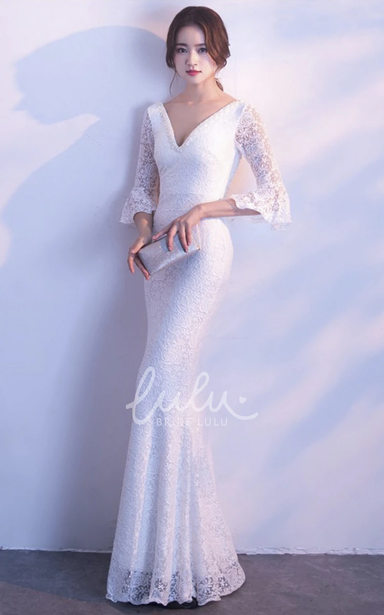 Sexy Mermaid Wedding Dress with Deep V-neck and Poet Sleeves