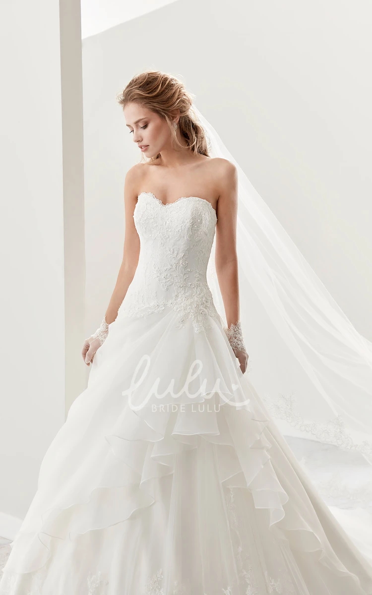 Lace Sweetheart A-Line Bridal Dress with Asymmetrical Ruffles and Lace-Up Back