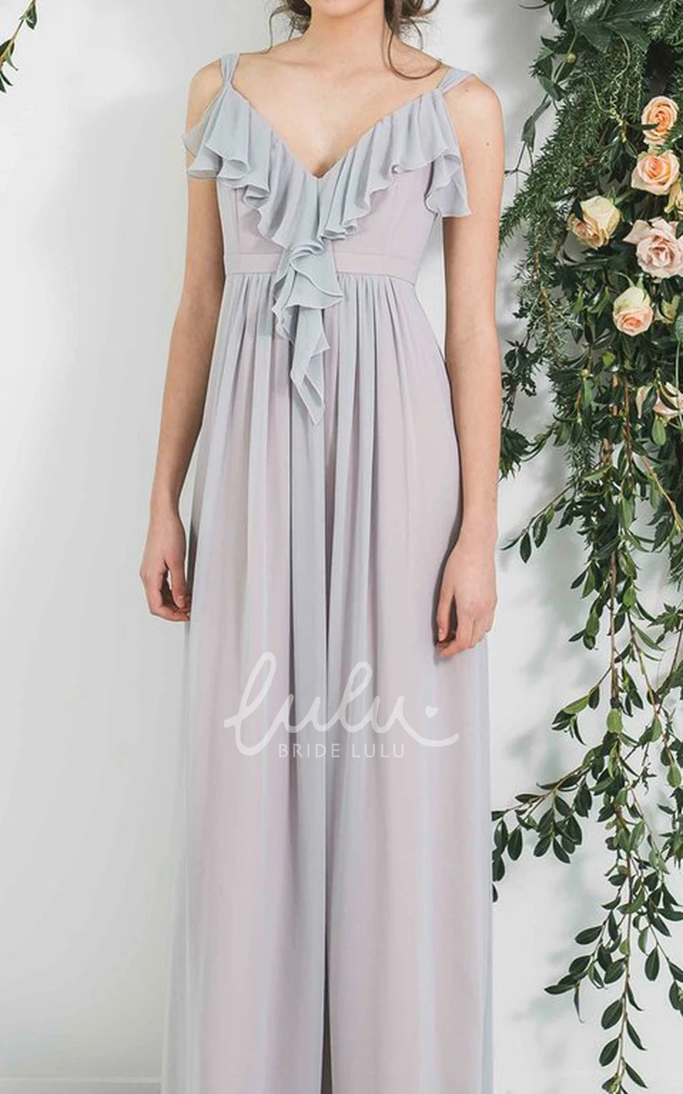 Draped V-Neck Sleeveless Chiffon Bridesmaid Dress Flowy Prom Dress 2024