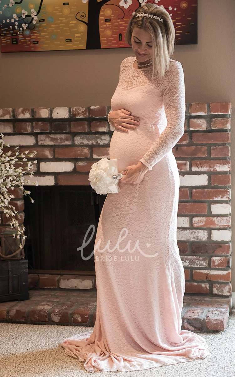 Long Sleeve Maternity Bridesmaid Dress with Court Train