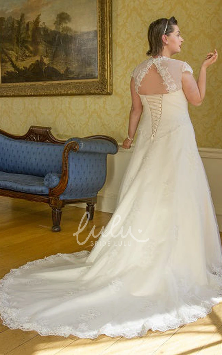 Cap Sleeve Lace Up Wedding Dress with Keyhole Classy Bridal Gown