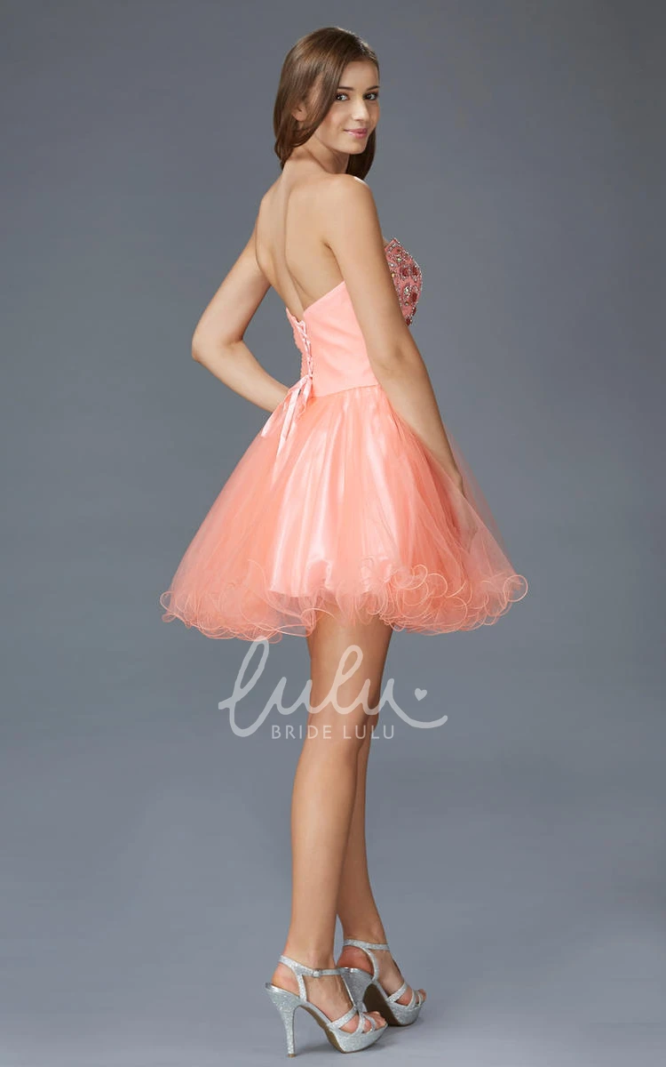 Short A-Line Sweetheart Tulle Satin Dress with Beading for Prom