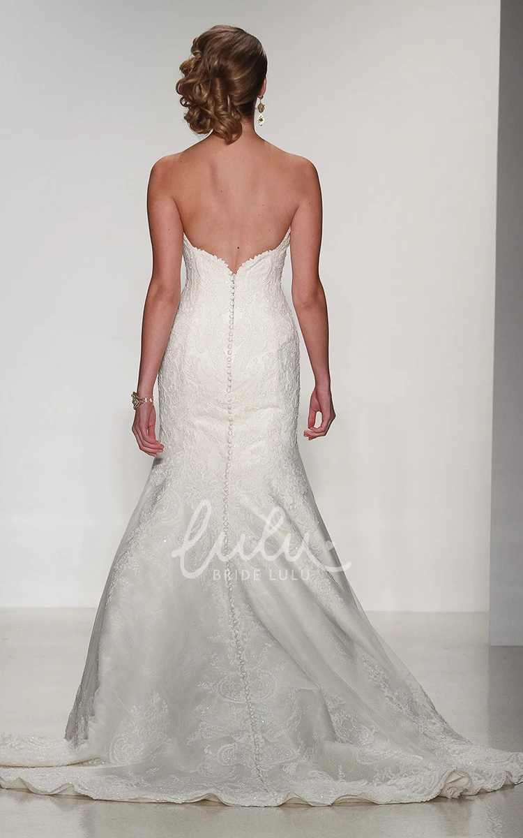 Appliqued Sweetheart Lace Wedding Dress with Deep-V Back Elegant Long Dress