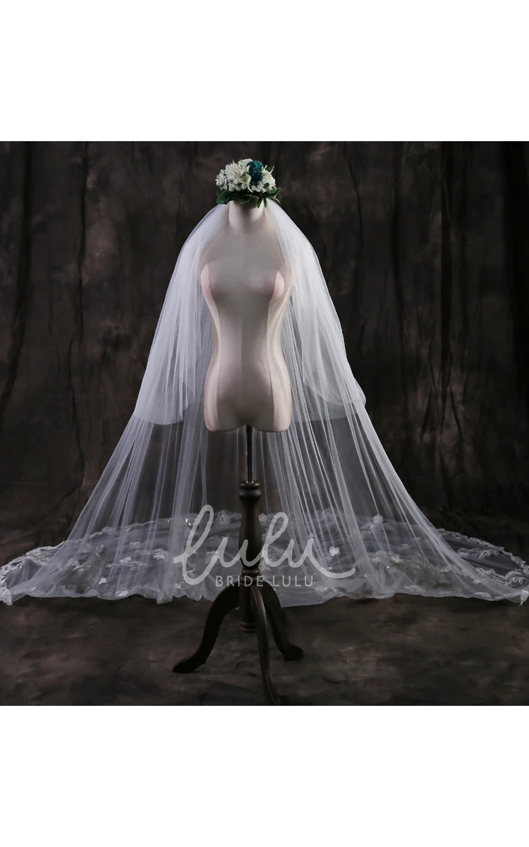 Cathedral Tulle Wedding Veil Ethereal Lace Appliques & Flowers