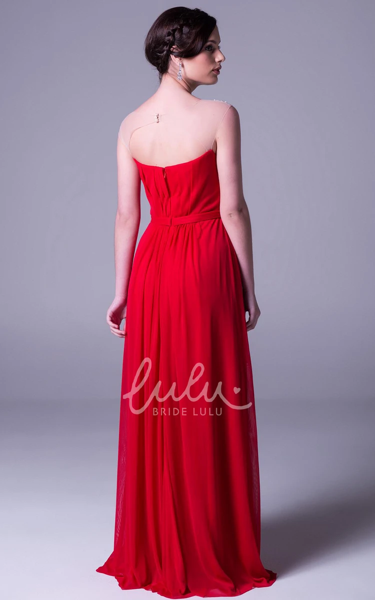 Chiffon Floor-Length Cap-Sleeve Prom Dress with Beaded Sheath and Bateau Neckline