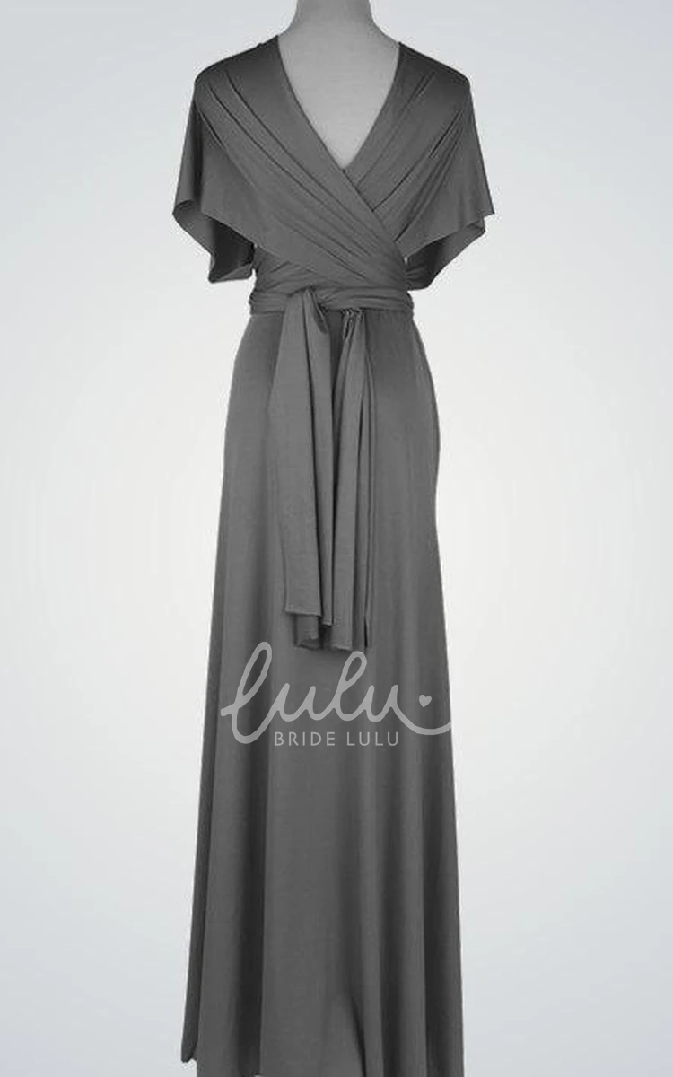 Poet Sleeve V-Neck Dress Elegant Floor-Length Dress for Bridesmaids and Proms