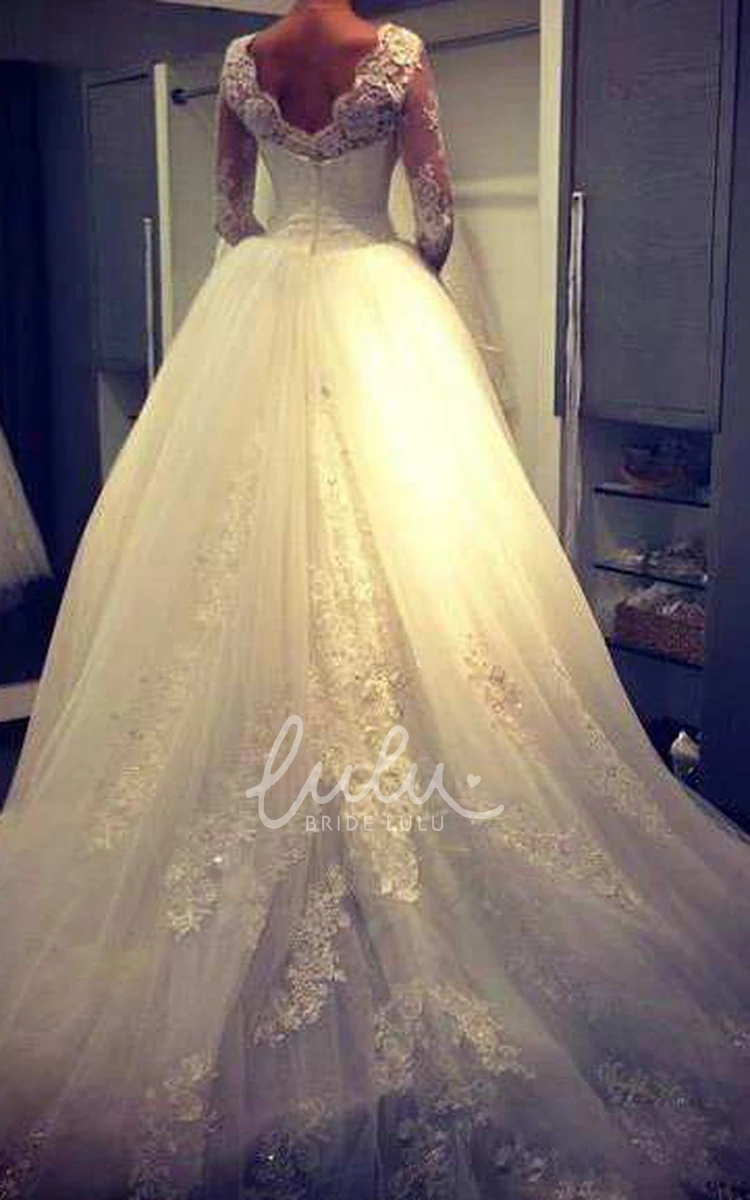Illusion Sleeve High Neck A-line Tulle Wedding Dress