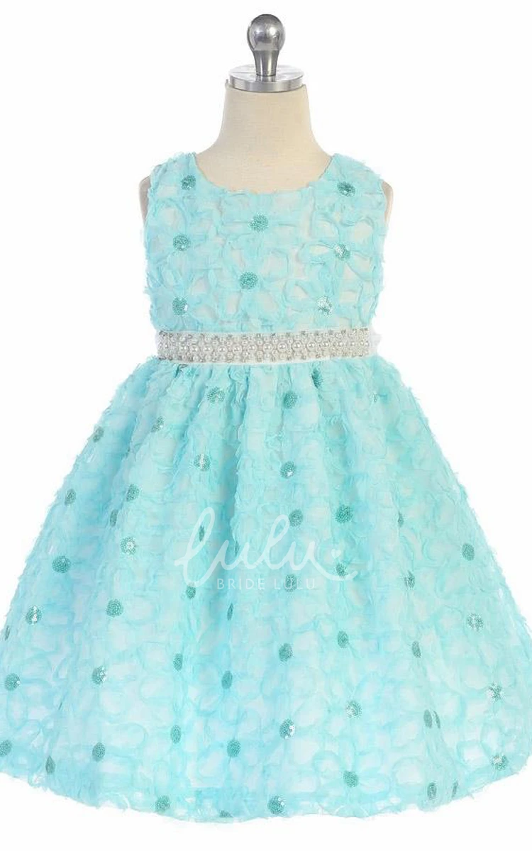 Beaded Sequin Flower Girl Dress Tea-Length