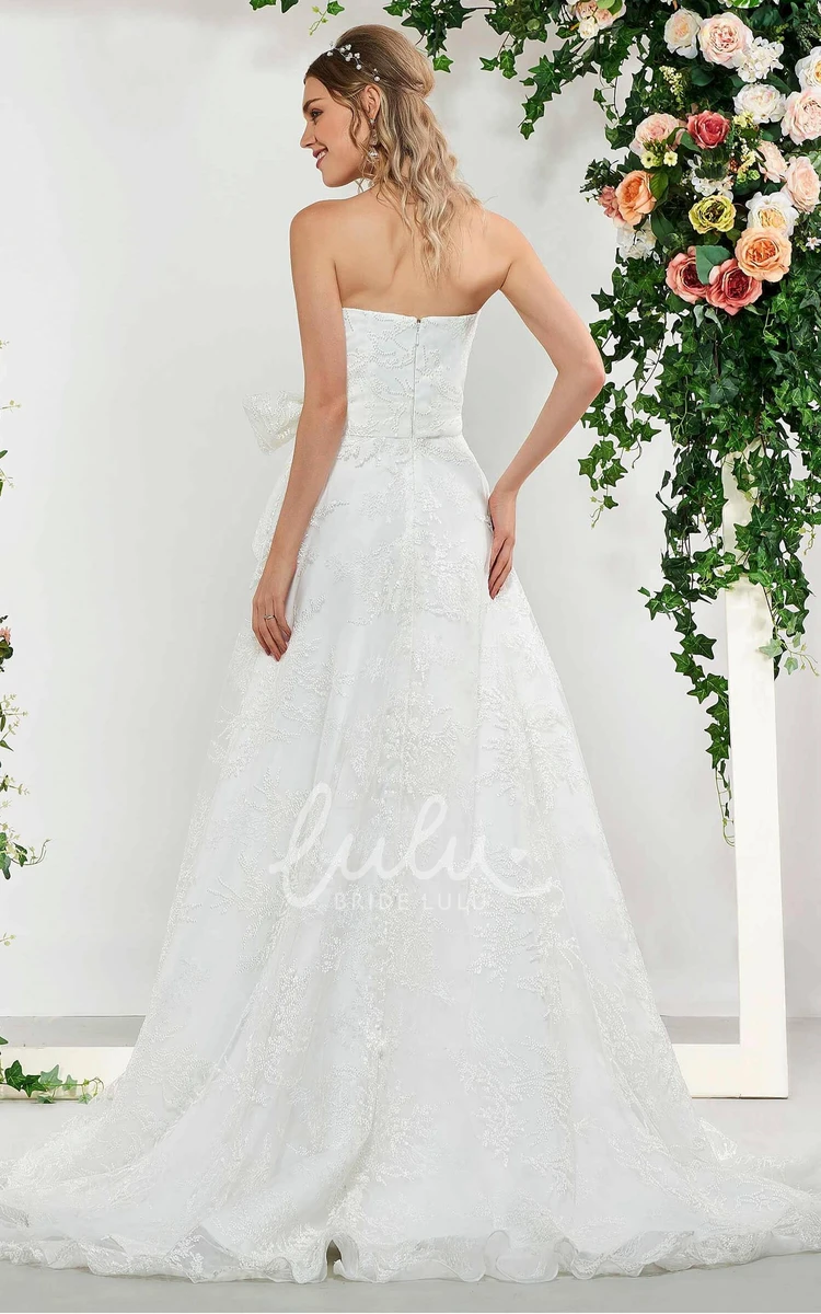 Sweet Lace High-low Wedding Dress with Sash and Bow Sleeveless Sweet High-low Lace Wedding Dress