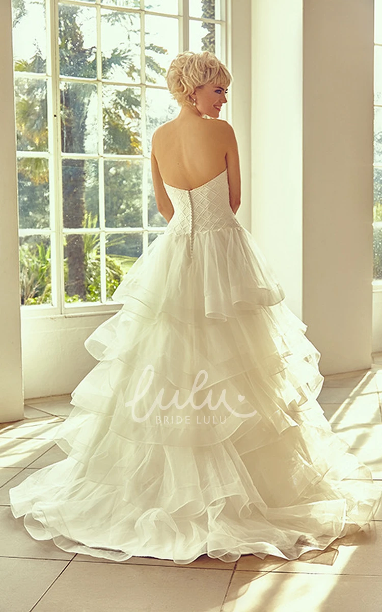 Organza Tiered Sweetheart Wedding Dress with V Back Long Court Train