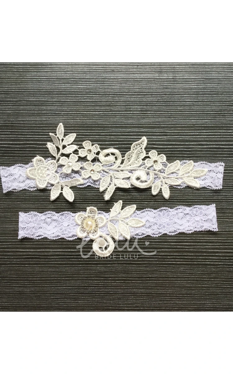 Handmade Sexy Lace Applique Pearl Garter Belt Elastic 16-23inch