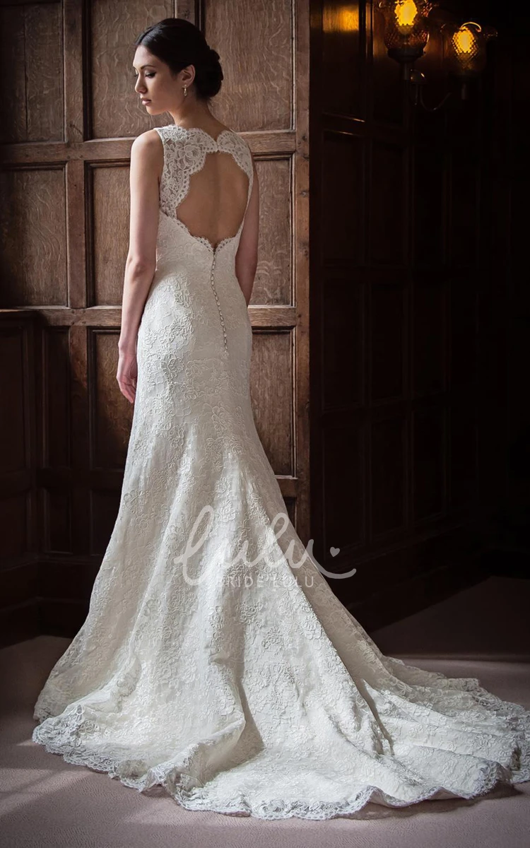 Sleeveless Appliqued Lace Wedding Dress Flowy Sheath Bridal Gown