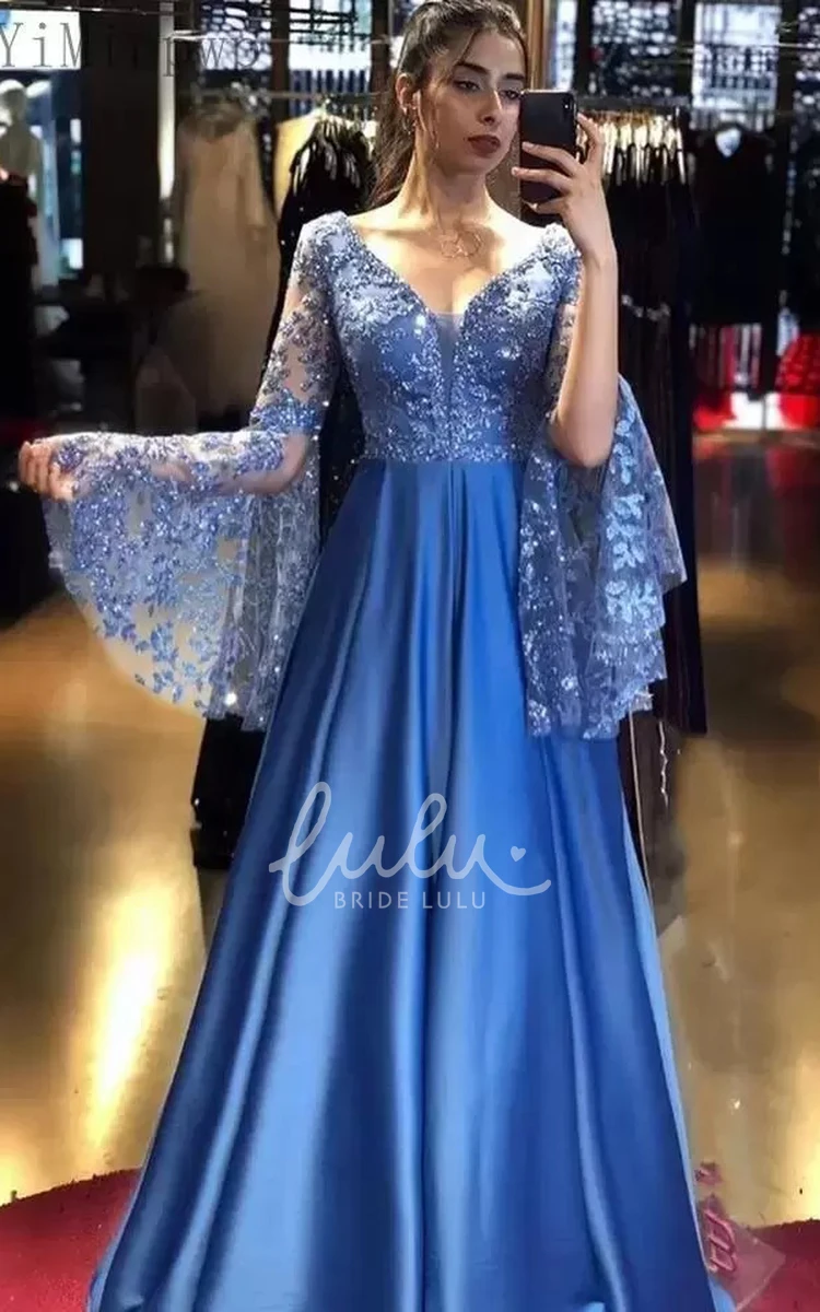 Long Sleeve Satin A-Line Formal Dress with Ruching Modern Prom Dress