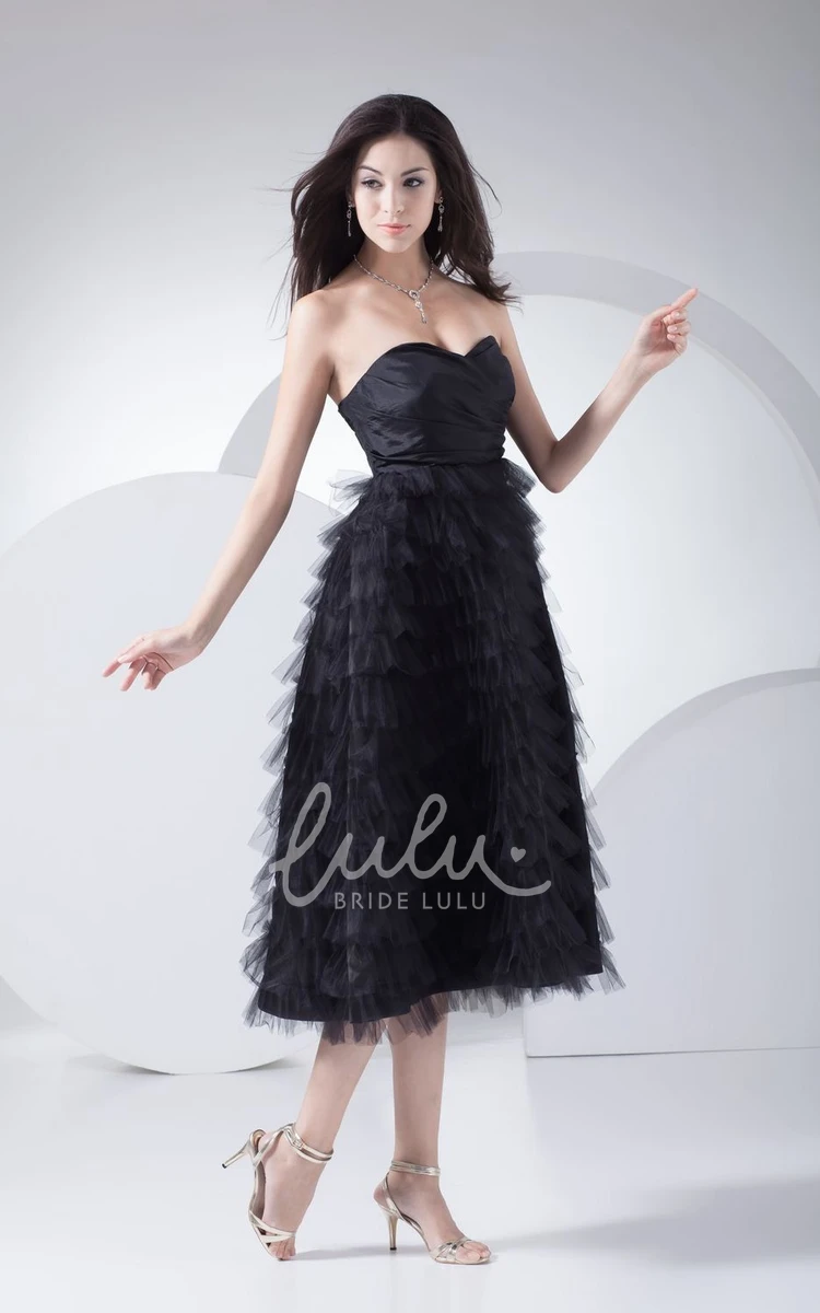 Tulle Tea-Length Formal Dress Sweetheart A-Line with Ruching and Tiers