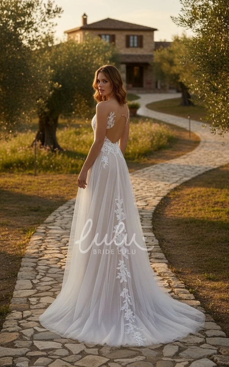 Boho Lace A-Line Wedding Dress Ethereal Tulle Bridal Gown for Garden and Destination Weddings