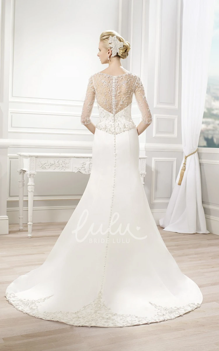 Chiffon High Neck Wedding Dress with Beading Illusion and Court Train