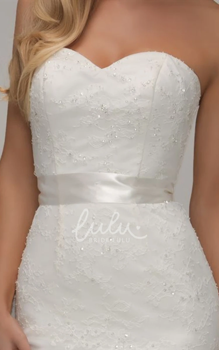 Beaded Lace Sweetheart Wedding Dress with Sweep Train and Corset Back Elegant Bridal Gown