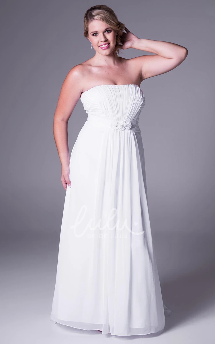 Plus Size Wedding Dress Strapless Chiffon with Ruching and Zipper Floor-Length