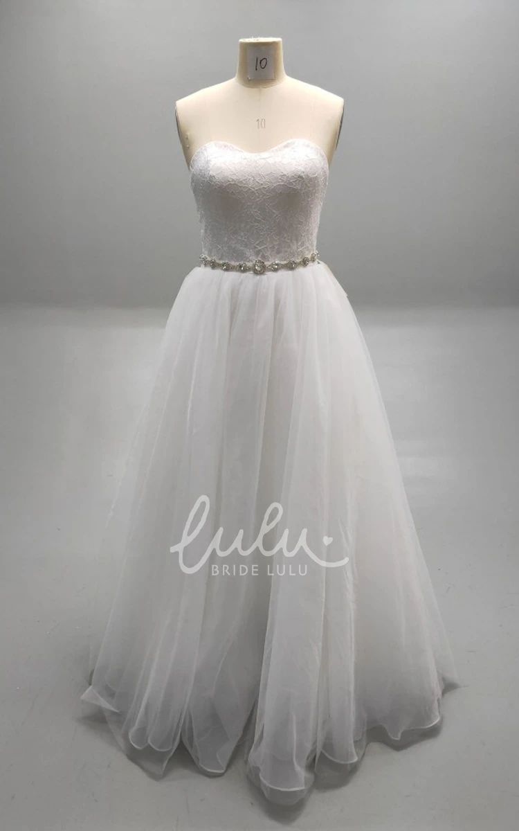 Lace Bodice Ball Gown Wedding Dress with Beaded Waistline