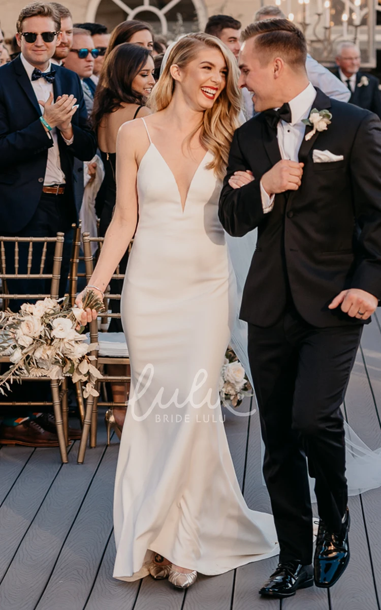 Modern Low-V Back Satin Wedding Dress with Chapel Train