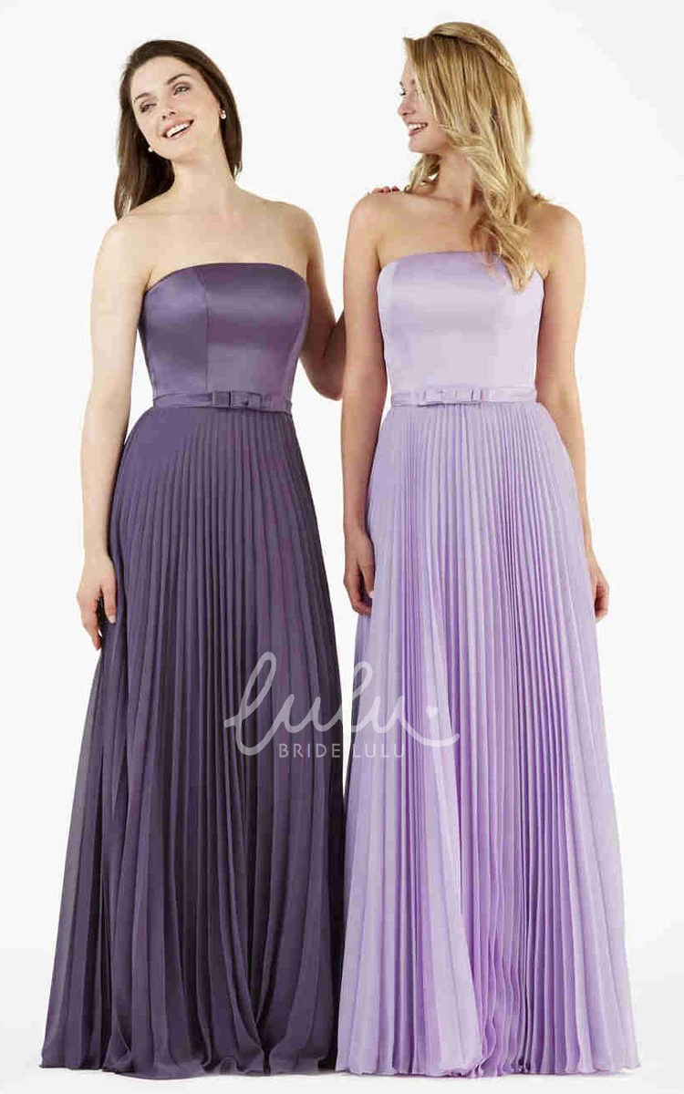 Strapless Chiffon Bridesmaid Dress with Sash A-Line Floor-Length Pleated